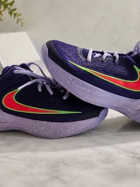 Nike Kids 6Y/7.5W Mortality 4 Purple Sneakers with Neon Red and Lime Swoosh